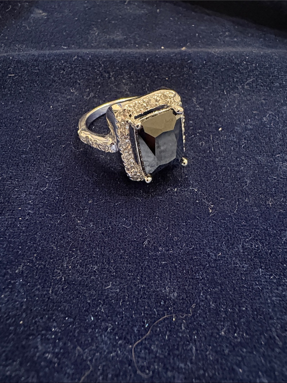 Premier Designs Retired Black Emerald Cut Halo Cocktail Ring Size